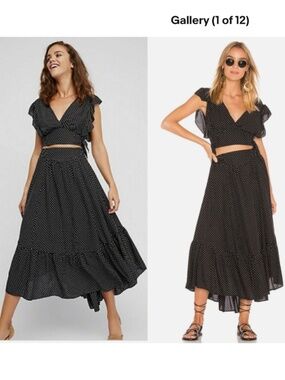 ★NWOT Free People Polka Dot Skirt Set Black XS★